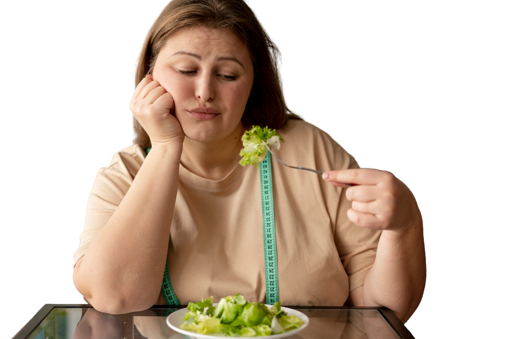 Person considering a healthier meal during weight loss treatment